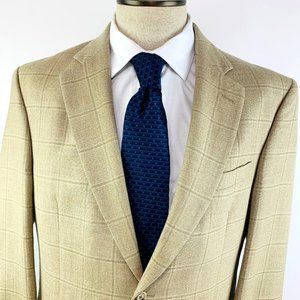Jos A Bank Window Pane Plaid Silk Blend Tan Sport Coat